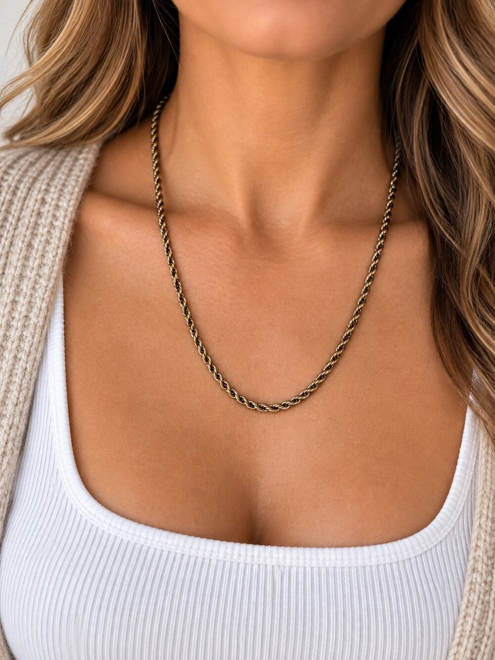 Monet Vintage Gold Tone Twist Rope Chain Necklace 18" Classy Classic